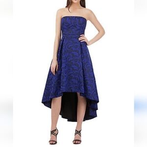 BRIAN BAILEY | Jacquard gown dress strapless hi-lo lace royal blue black sz 12